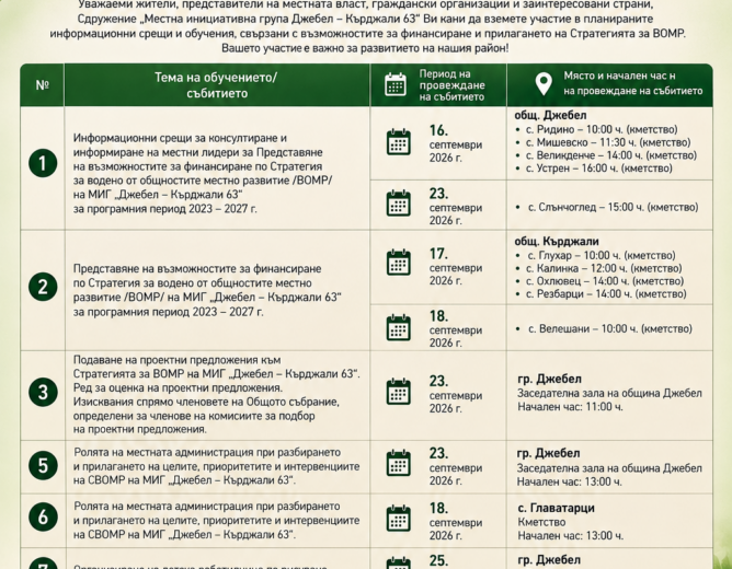 ПОКАНА за информационни срещи и обучения през септември